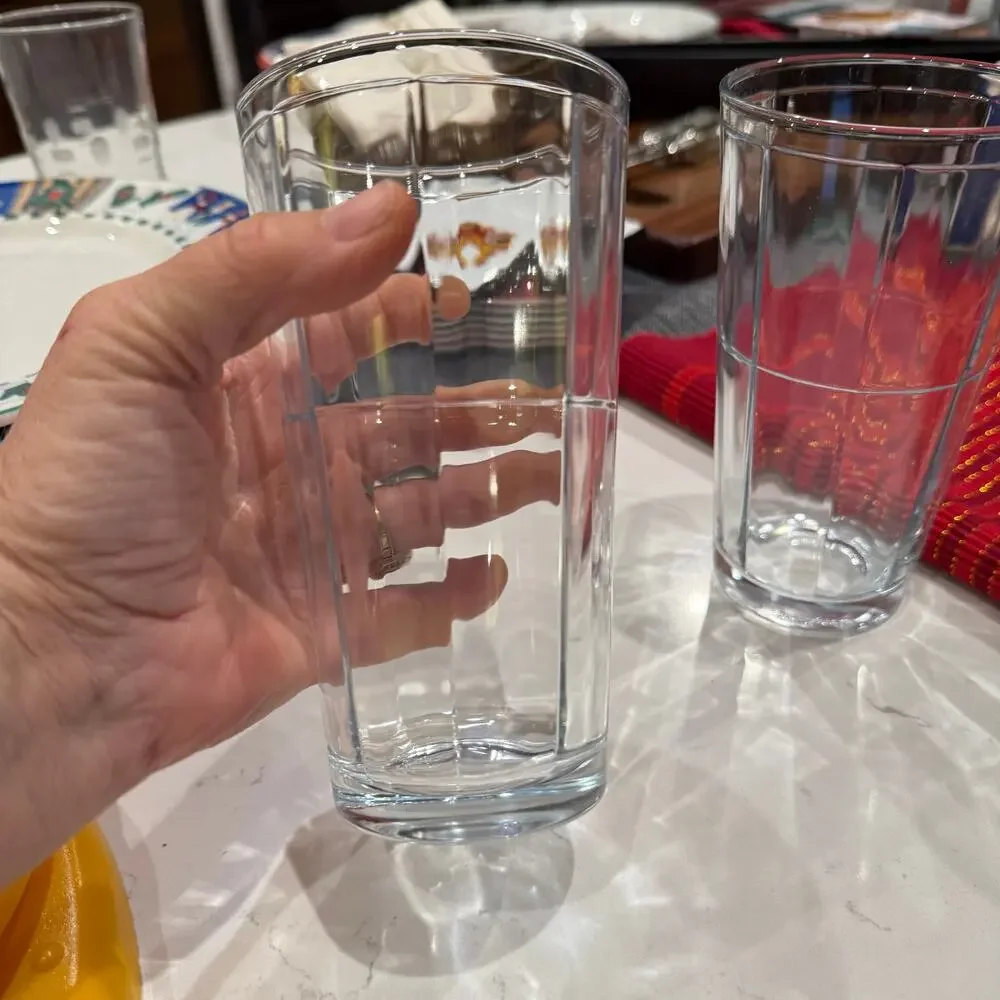 Pasabahce Pair of‎ Clear Drinking Glasses Optic Windowpane Block Pattern